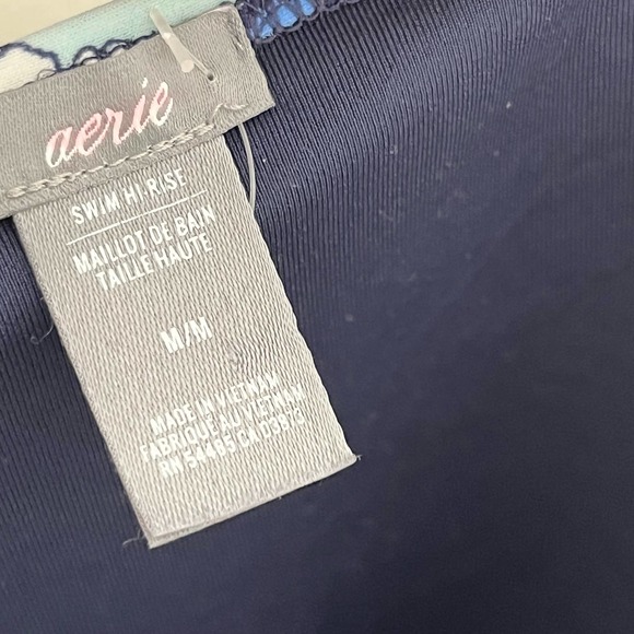 Aerie Bikini Set, Size Medium Navy Floral Scoop Neck High Waist - Picture 8 of 9